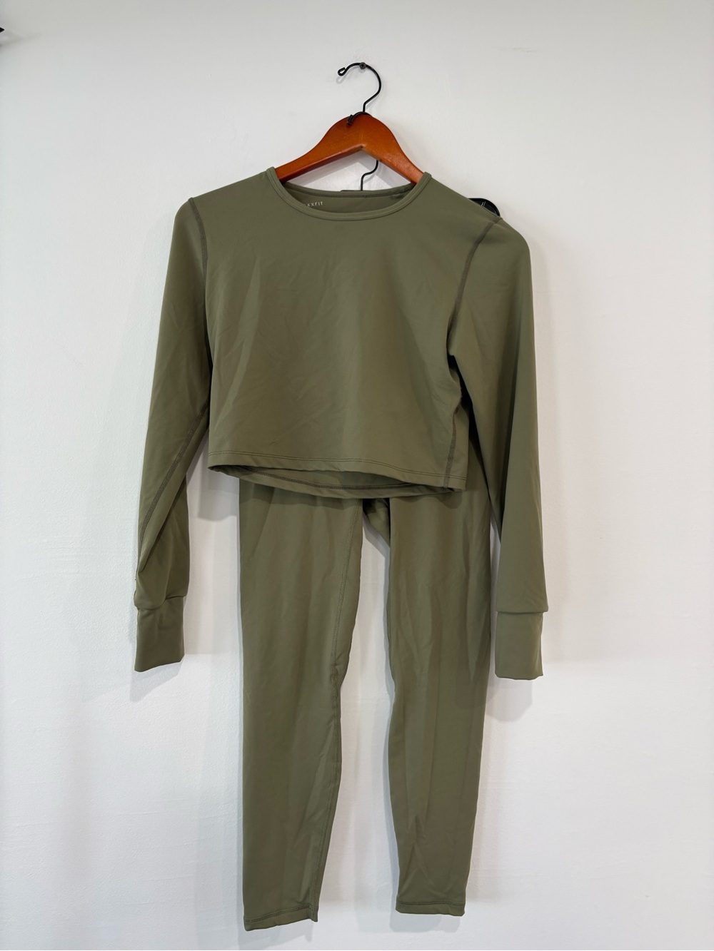 FlexxFit Olive Green 2 Piece Activewear Set Crop Top Leggings M